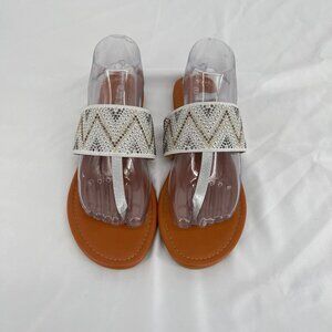 Olivia Miller‎ Women's Rhinestone Studded Slip-On Sandals Size 10 White & Silver
